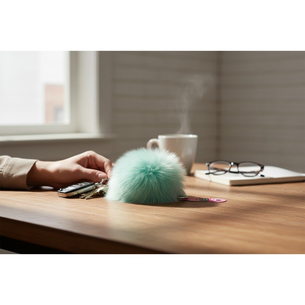 Bead Landing Pom Pom Keychain Womens OS Mint Green Brand New Faux Fur Bag Charm